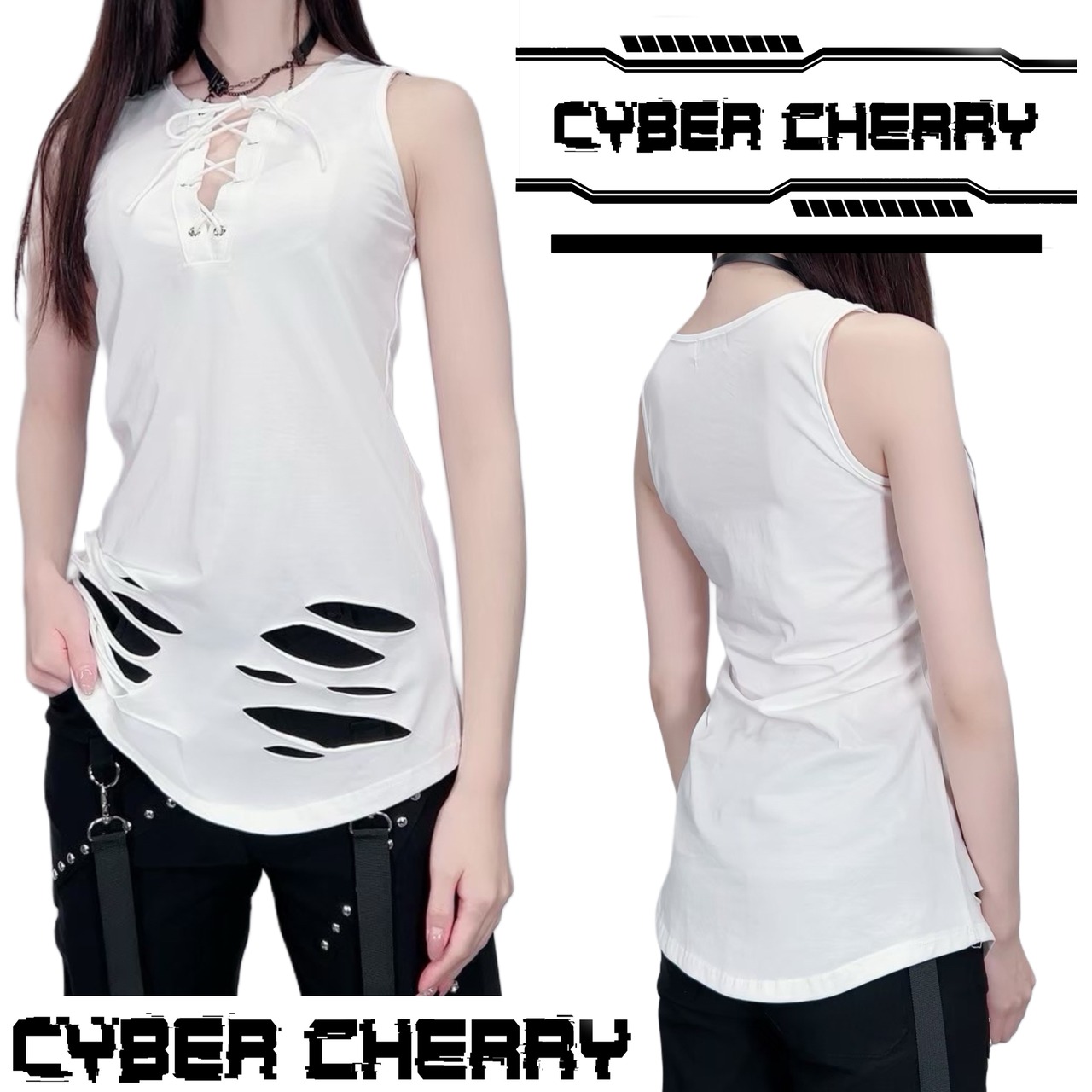 伸縮性抜群高品質SLEEVELESS CUTSEW《BLACK×WHITE》