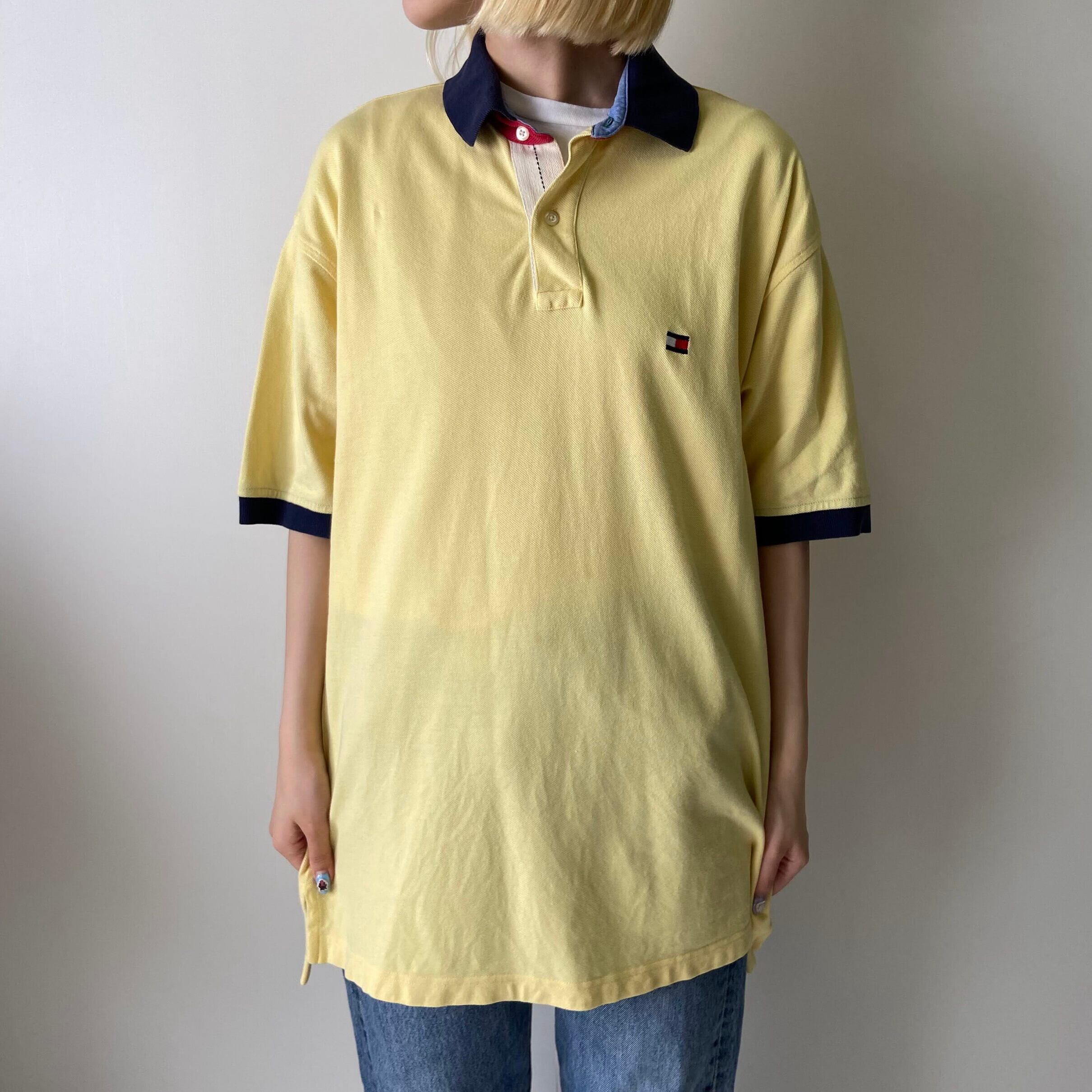 90年代 Tommy Hilfiger トミーヒルフィガー 鹿の子 ワンポイントロゴ刺 ポロシャツ メンズm 古着 90s ヴィンテージ ビンテージ イエロー ネイビー 黄 紺 ポロシャツ Nw27 Cs29 50 Cave 古着屋 公式 古着通販サイト