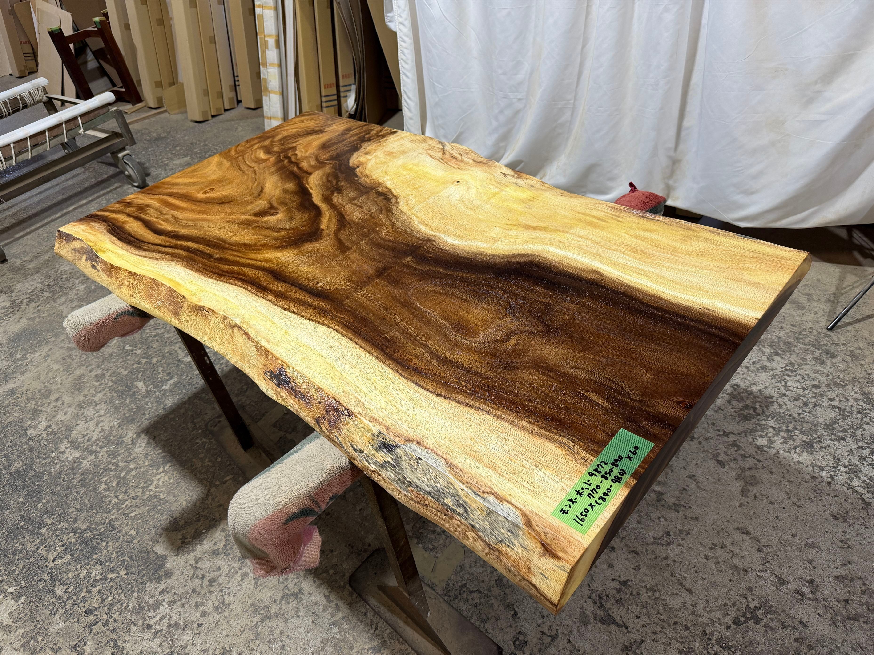 モンキーポッド9872 一枚板無垢 乾燥材 1650x770-850-890x60mm カウンター センターテーブル ダイニングテーブル