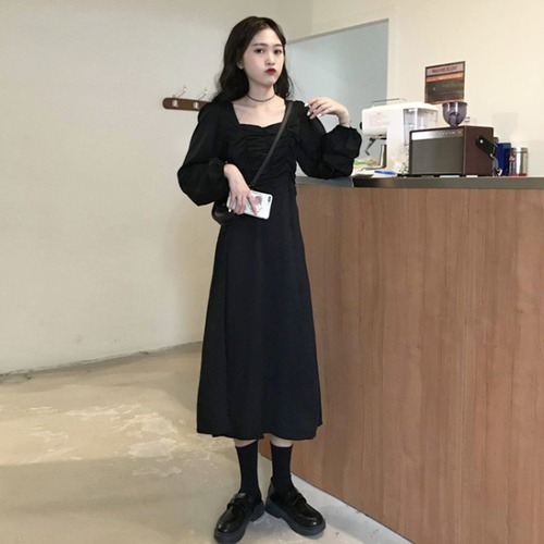 ✞ スタンダードブラック★♥カワイイ♥長袖スリーブ ロング レトロ スクウェア ✞ゴスロリ SM ミリ 甘ロリ クラロリ 和ロリ エレガント 黒ロリ 姫ロリ 華ロリ BB-BB16180219090