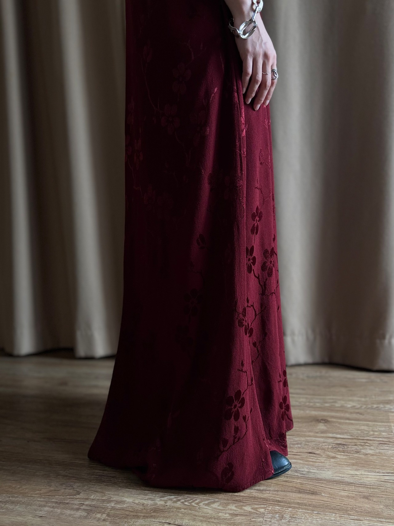 MADE IN U.S.A. burgundy embroidered maxi dress-5300-7