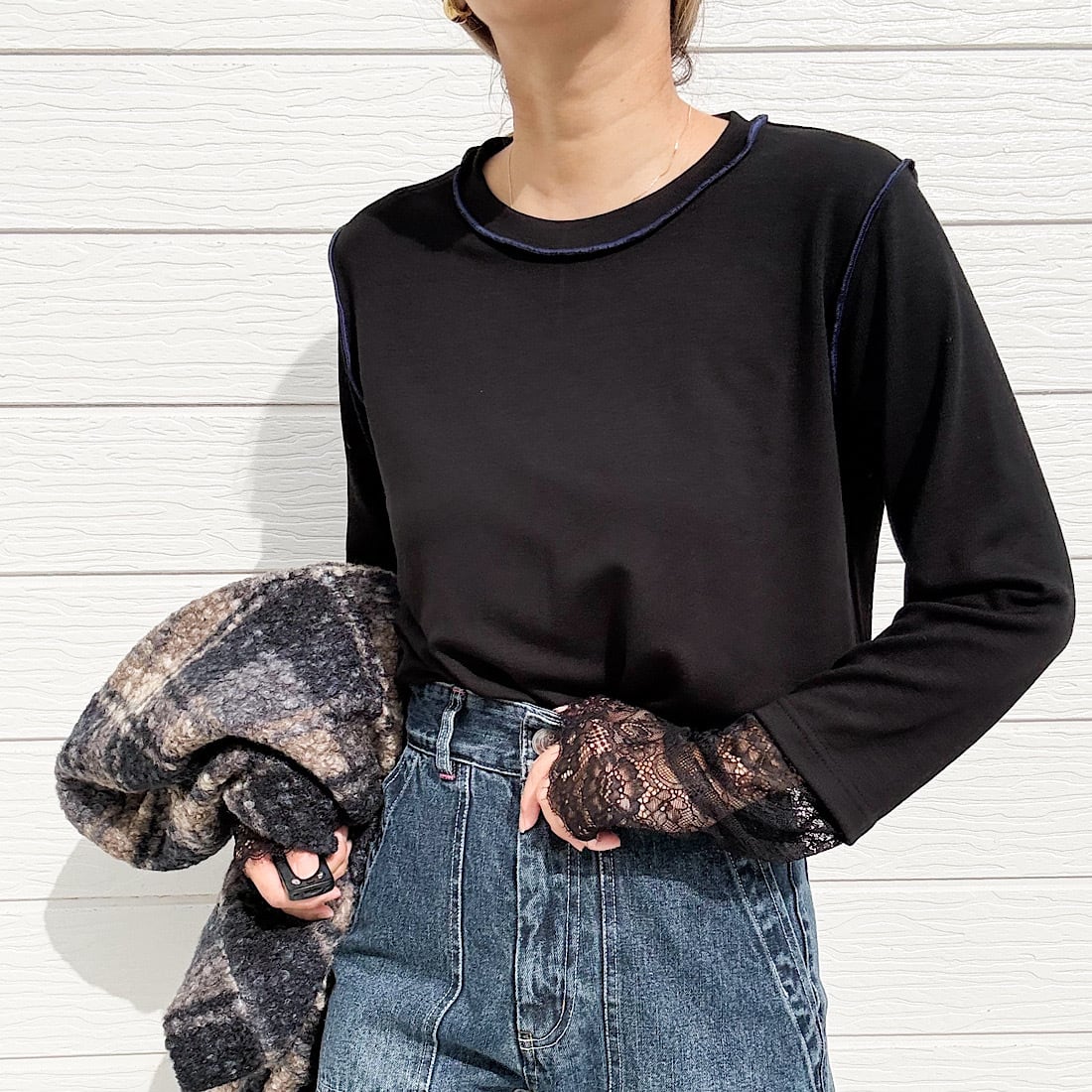 【WEB限定アイテム】レース切替カットソー