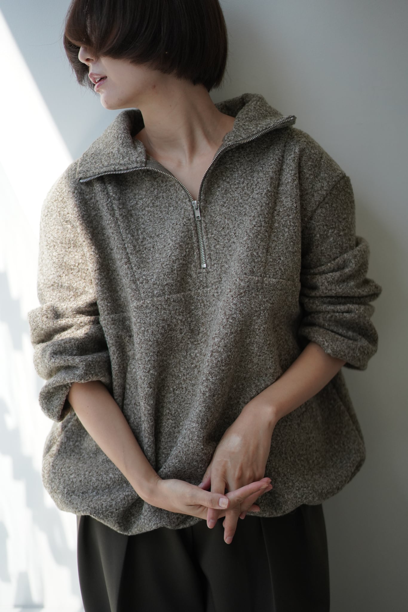 half zip pullover ハーフジッププルオーバー Brown