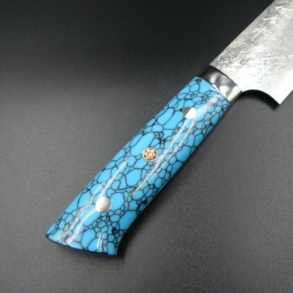 佐治作 刀剣型牛刀包丁 越前打刃物 270mm R2ダマスカス ターコイズ