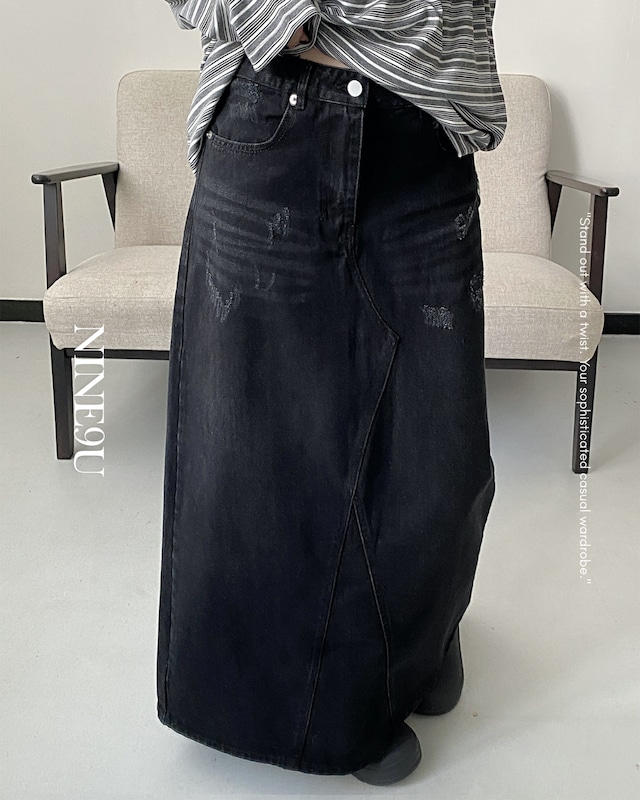back slit denim long-skirt【NINE0300】
