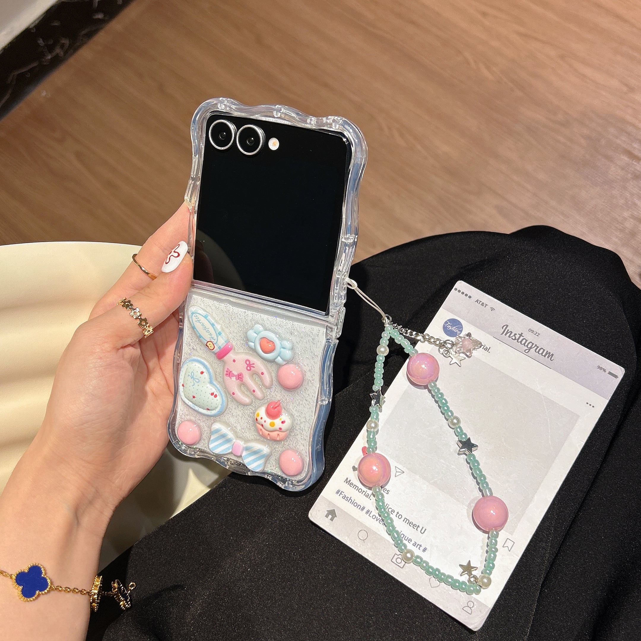 透明感 Galaxy Z Flip 7 6 5 4 3 ケース ウエーブフレーム かわいい
