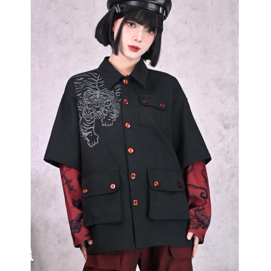 ゴスロリファッション 地雷系 通販 ジャケット フェイクツーピース プリント柄 古怪舎