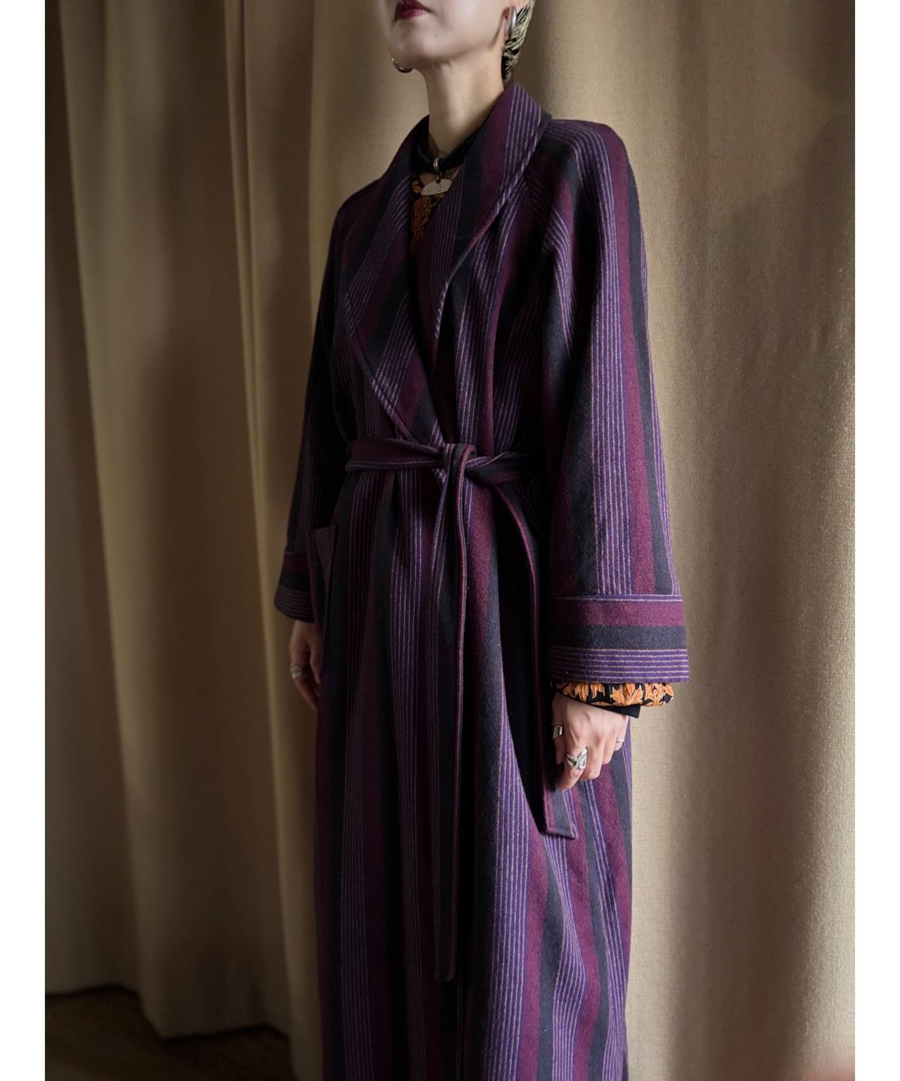purple stripe wool long gown-5047-10