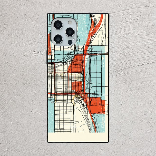 受注生産 iPhoneケース 水色街区と赤い道路の都市地図｜都市地図 UMAP044C