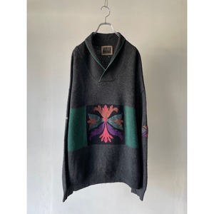 90's shawl collar art design knit