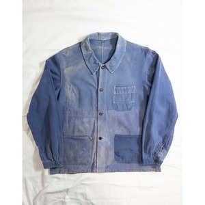 1950s "French Vintage" Faded Blue Cotton Twill Patch Work Jacket