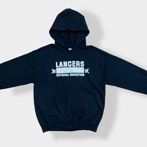 【GILDAN】LANCERS ロゴ プリント パーカー プルオーバー スウェット フーディー hoodie M ブラックランサーズ us古着