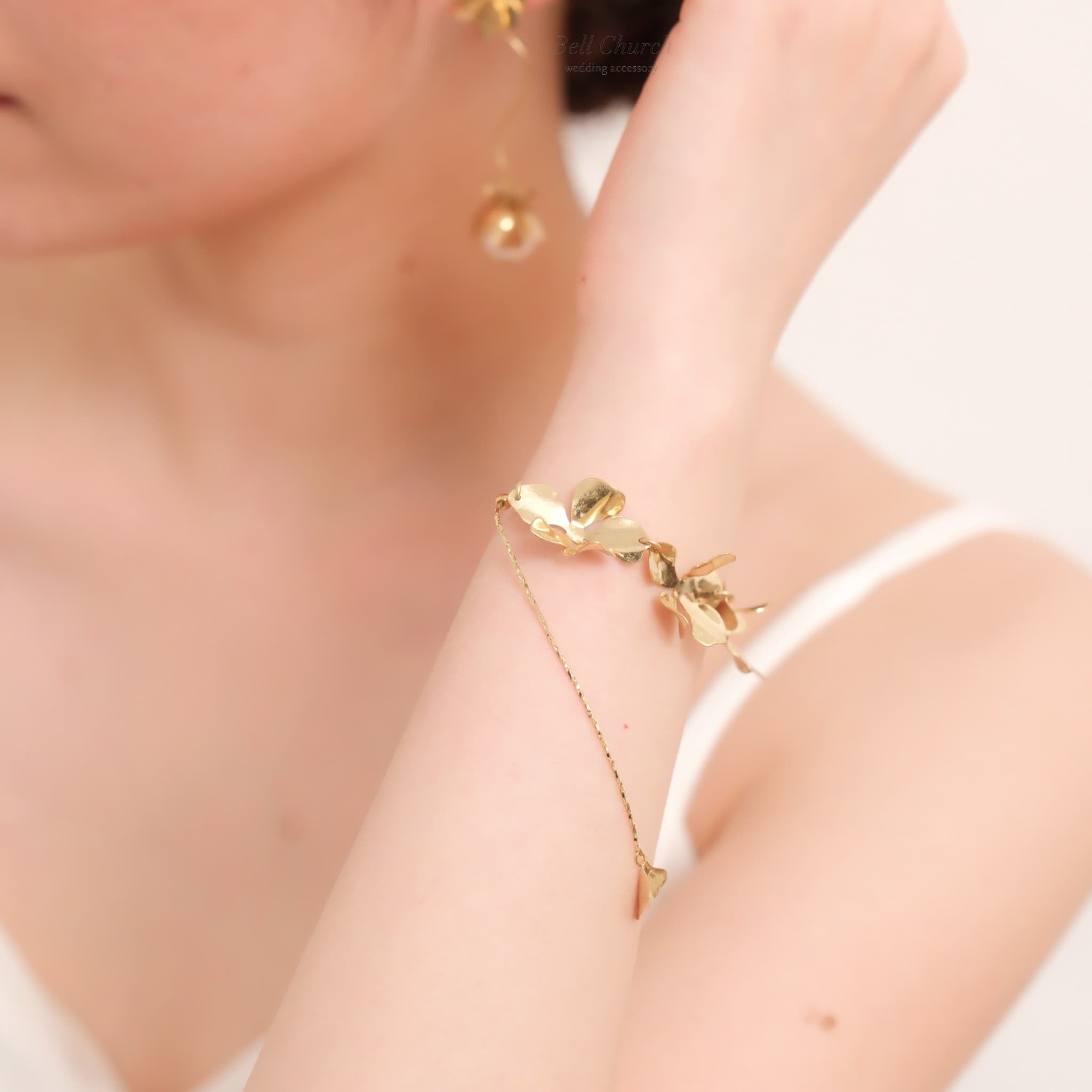 ウェディング ブレスレット｜ニッケルフリー フラワー リーフ メタル