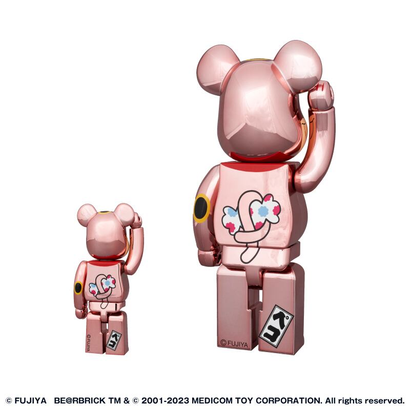 BE@RBRICK 招き猫 ペコちゃん 金運ダブル小判 桃金メッキ 100% & 400