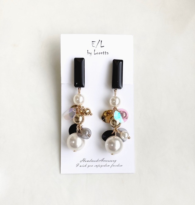 Color stick mix tassel pierce/earring(Black) [cc]