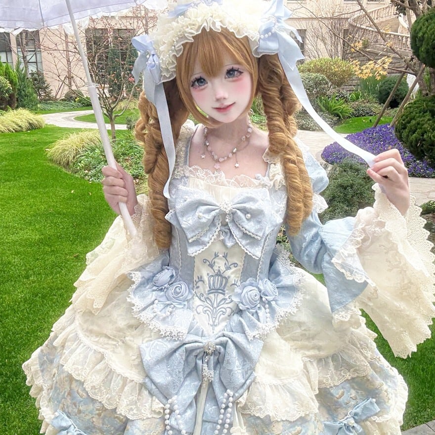 ロリィタフルコーデセット土日購入値下可 お姫様ブルーの甘ロリセットアップワンピ フルコーデセット｜4月16日
