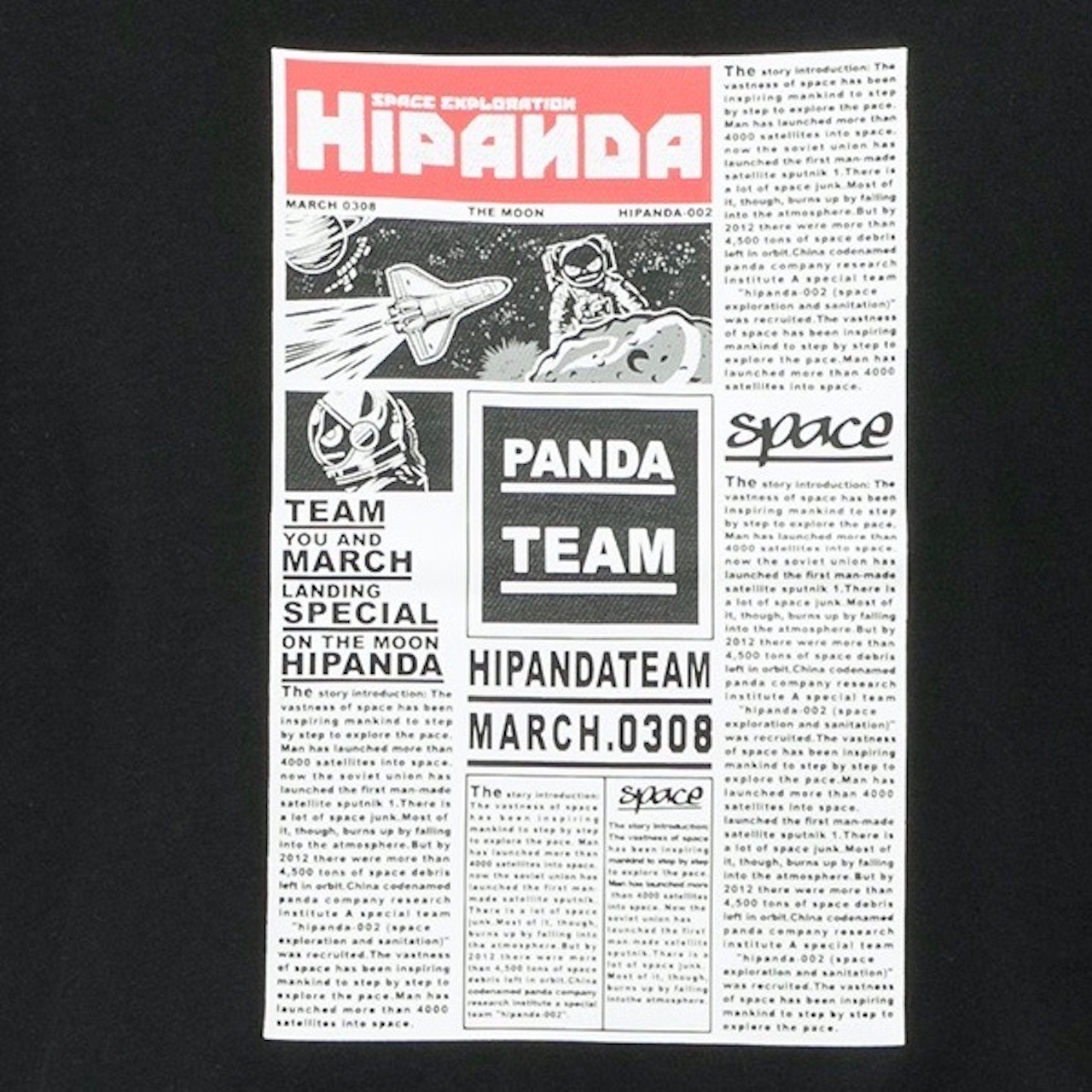 SALE【HIPANDA ハイパンダ】メンズ Tシャツ MEN'S SPACE NEWSPAPER PRINT SHORT SLEEVED T-SHIRT / BLACK