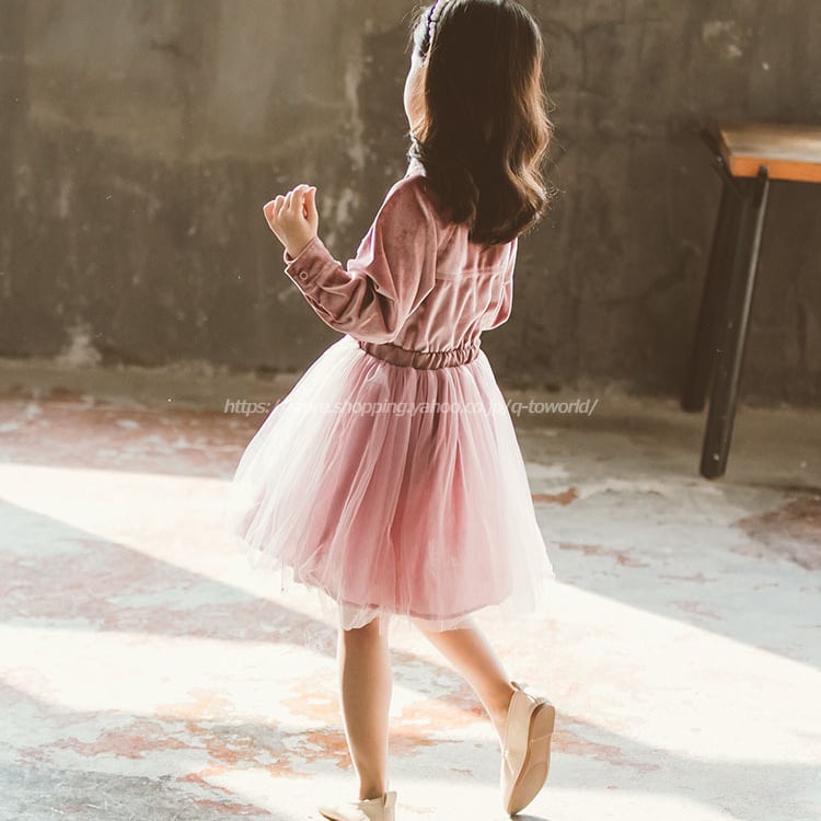 110㎝-160㎝】ワンピース チュールスカート 切替 ナチュラル 子供服 