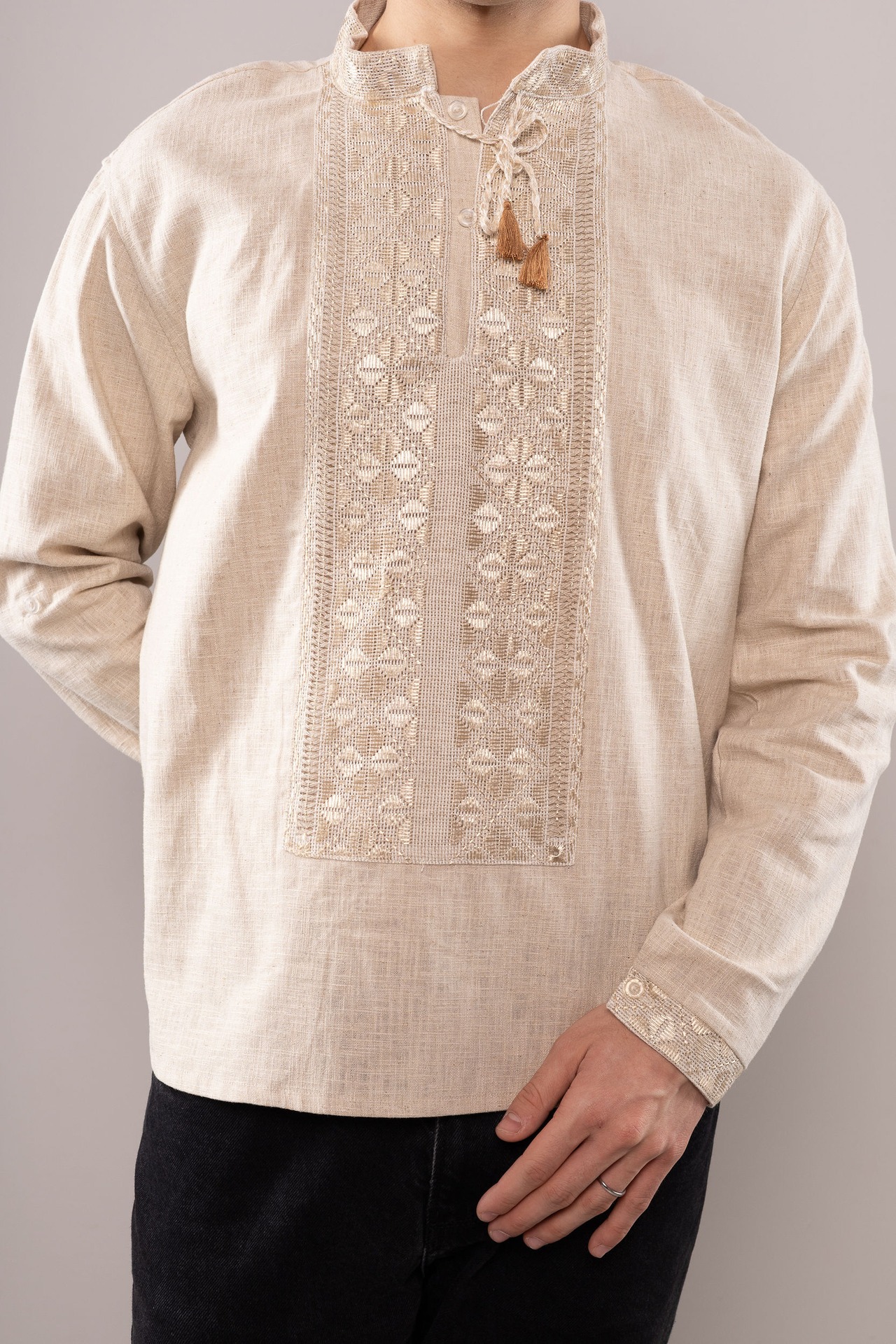 ウクライナ刺繍ヴィシヴァンカ　シルク糸　平行縫い　手刺繍　Lサイズ　メンズ - 6