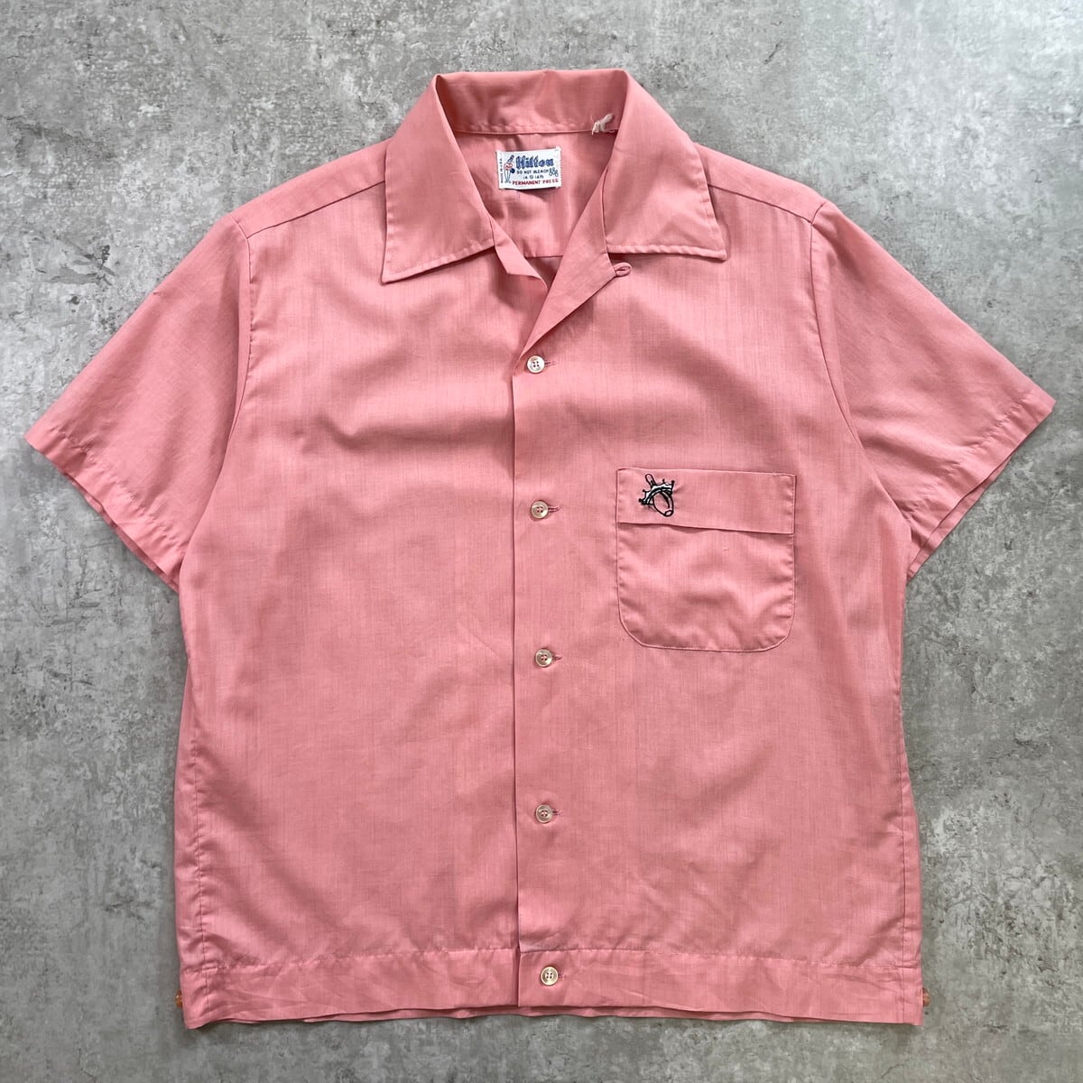 【70s】Hilton ボウリングシャツ 70~80年代 USA製 HILTON ヒルトン 開襟 ボウリングシャツ メンズL相当