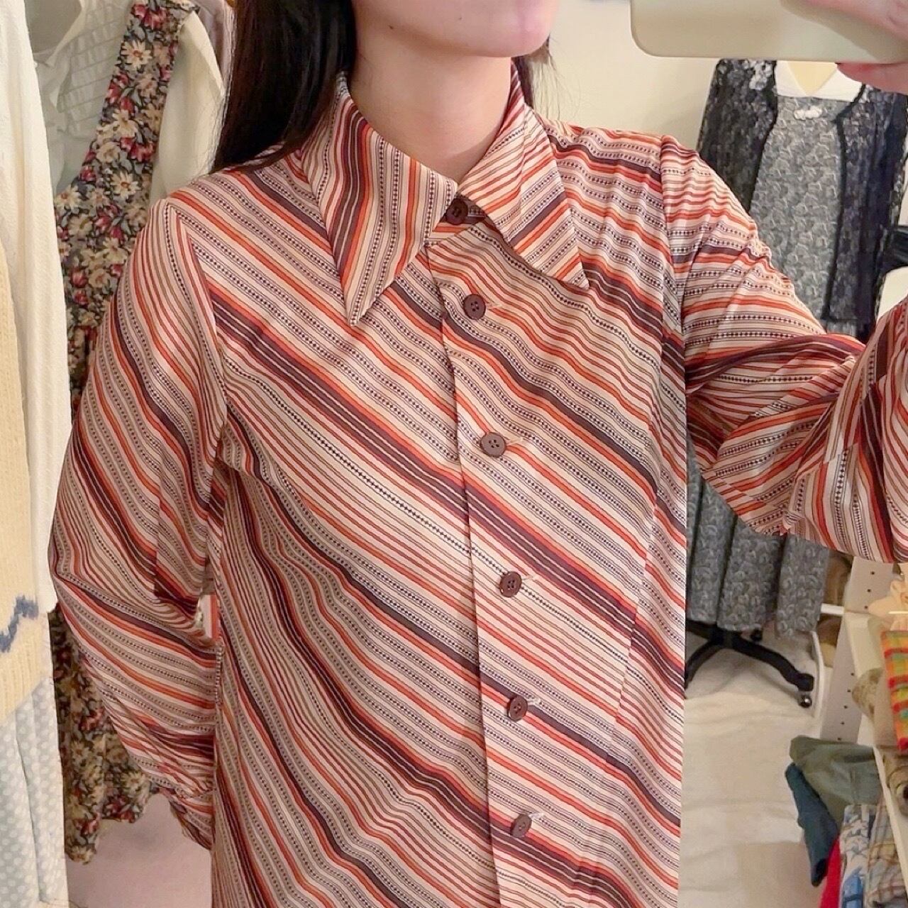 brown orange stripe one-piece