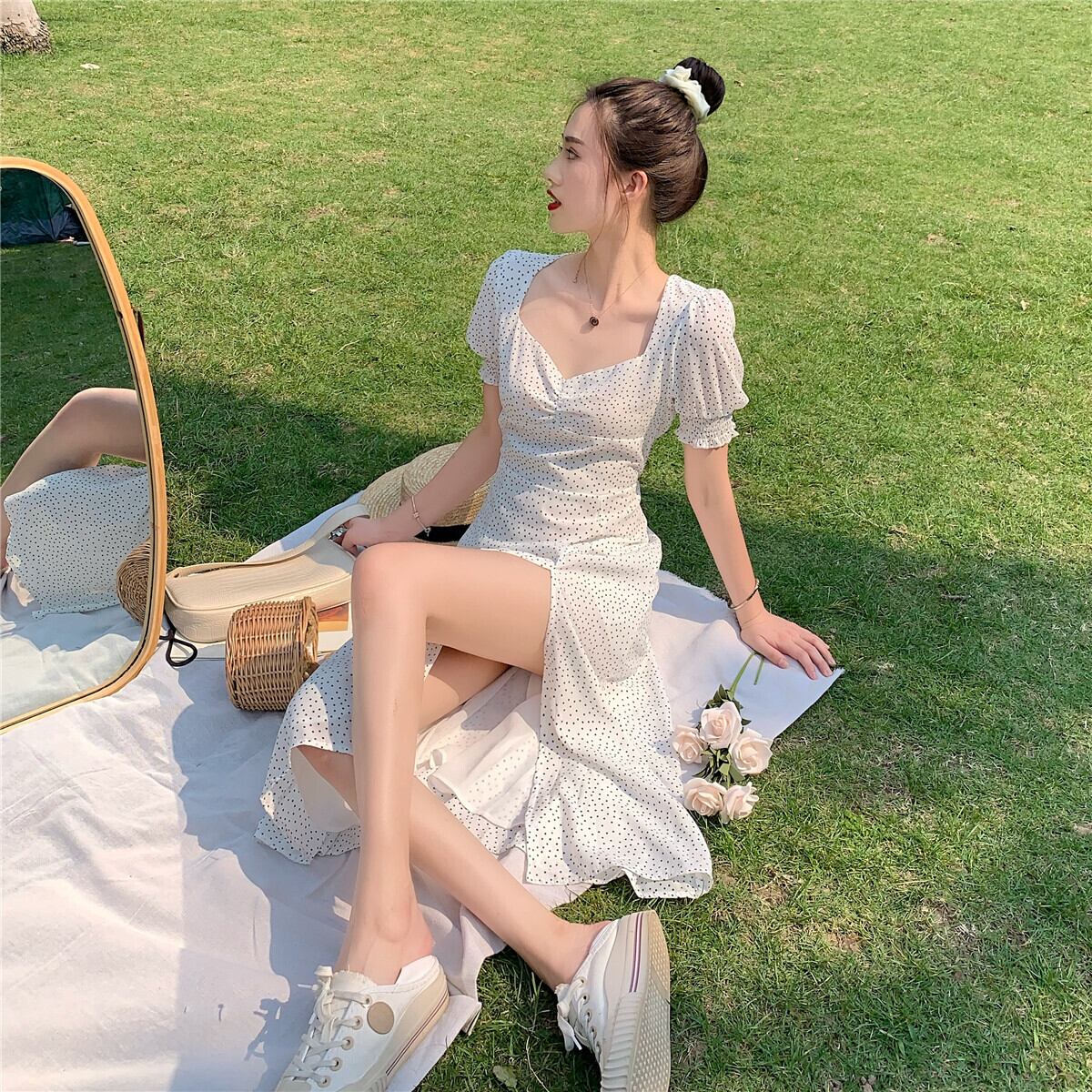 オータムスタンダードスリムシフォン水玉ドレス セーター レトロ 秋物 YY-ファッション37081483570