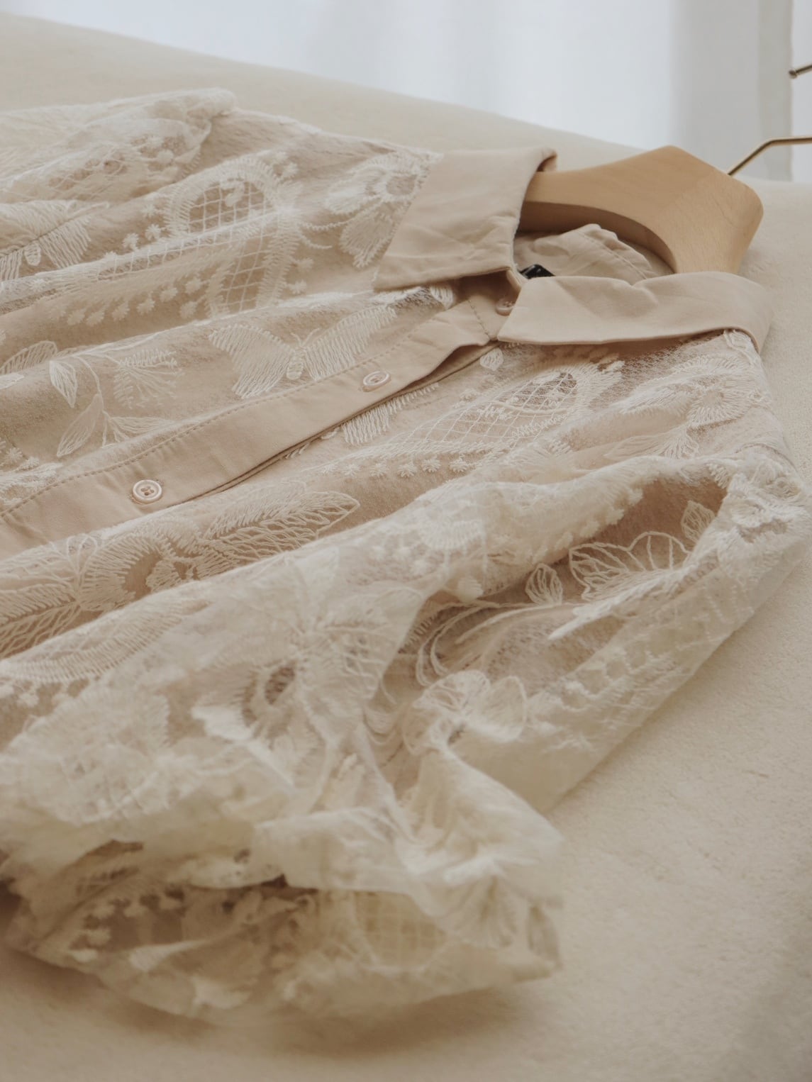 ●made in iTALY flower embroidery sheer puff sleeve shirt blouse