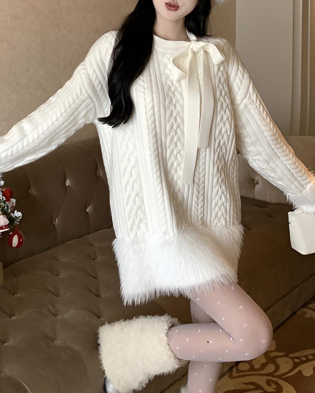 ケーブルシャギーリボンセーター 24W10053