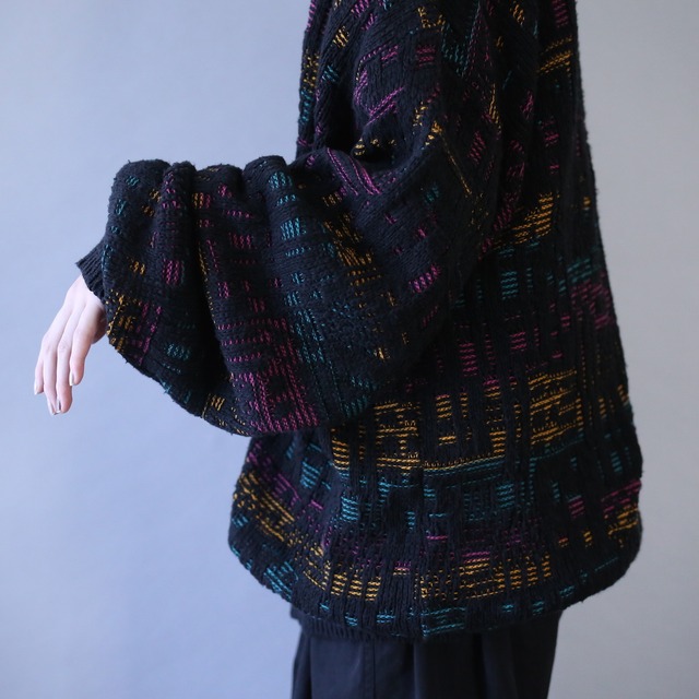 "LONDON FOG" psychedelic multi color design loose silhouette knit cardigan