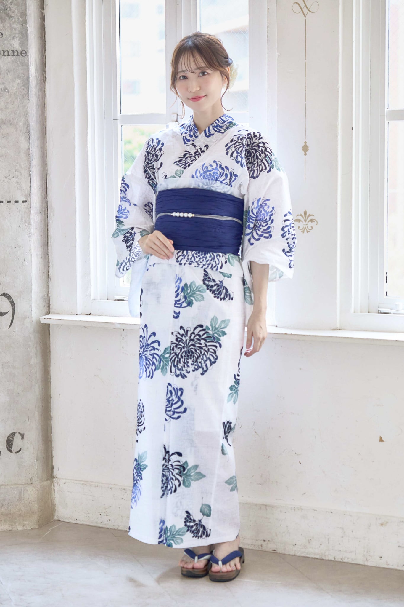 二部式浴衣】セパレート浴衣3点set 藍色の菊散らし【兵児帯ネイビー