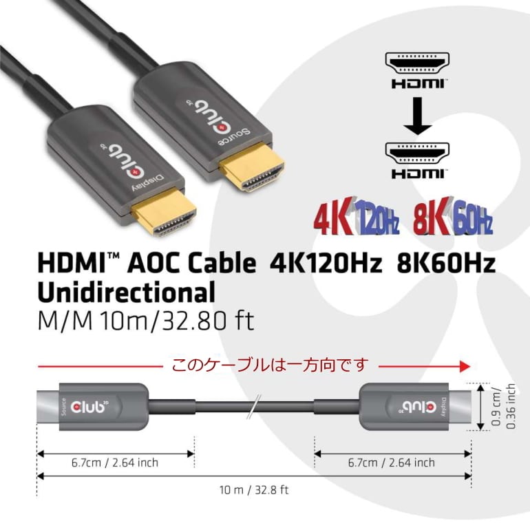 Club3D HDMI 2.1 4K120Hz 48Gbps Male Male 10m Active Optical Cable アクティ 通販 