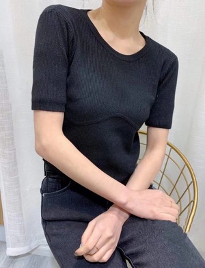 切り替えデザイン　5部袖ニット  AJ−111-567