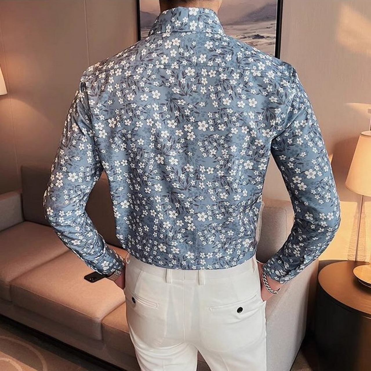 v-neck retro floral shirt  00064