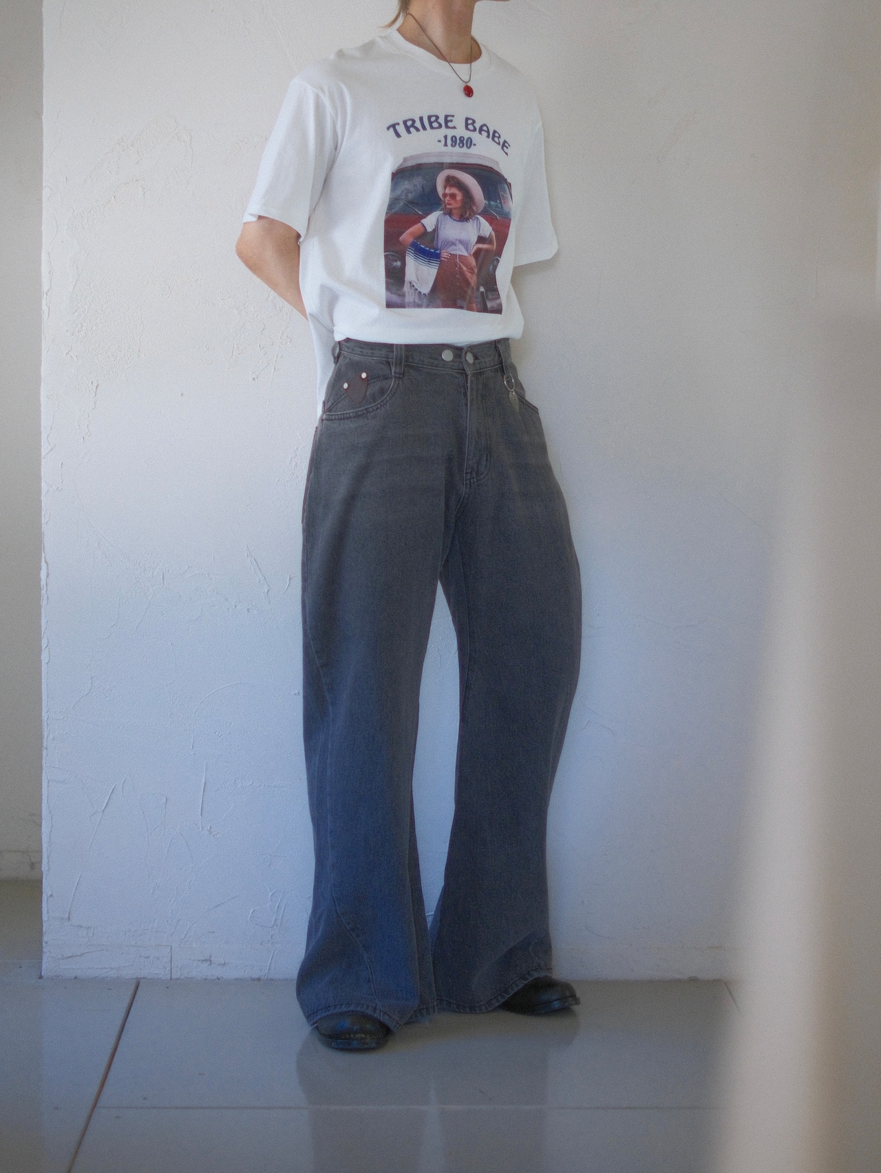 Wide Bell Bottom Denim Pants / UNISEX / GRAY - 1