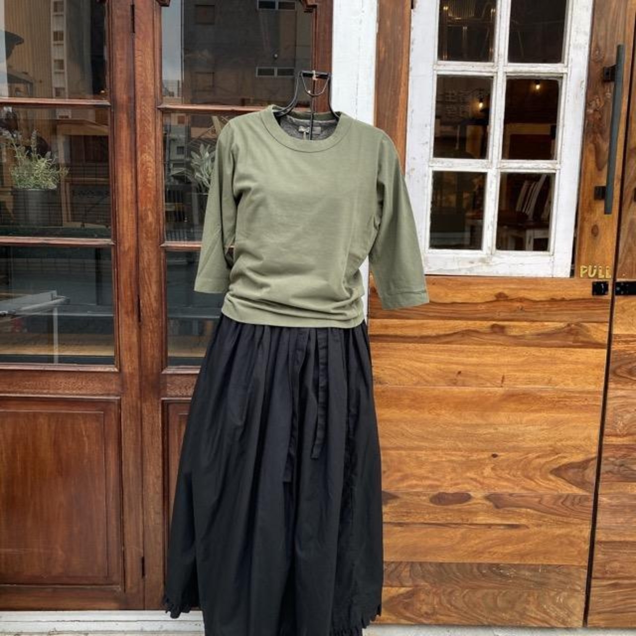 homspun (ホームスパン)　天竺七分袖Tシャツ　カーキ