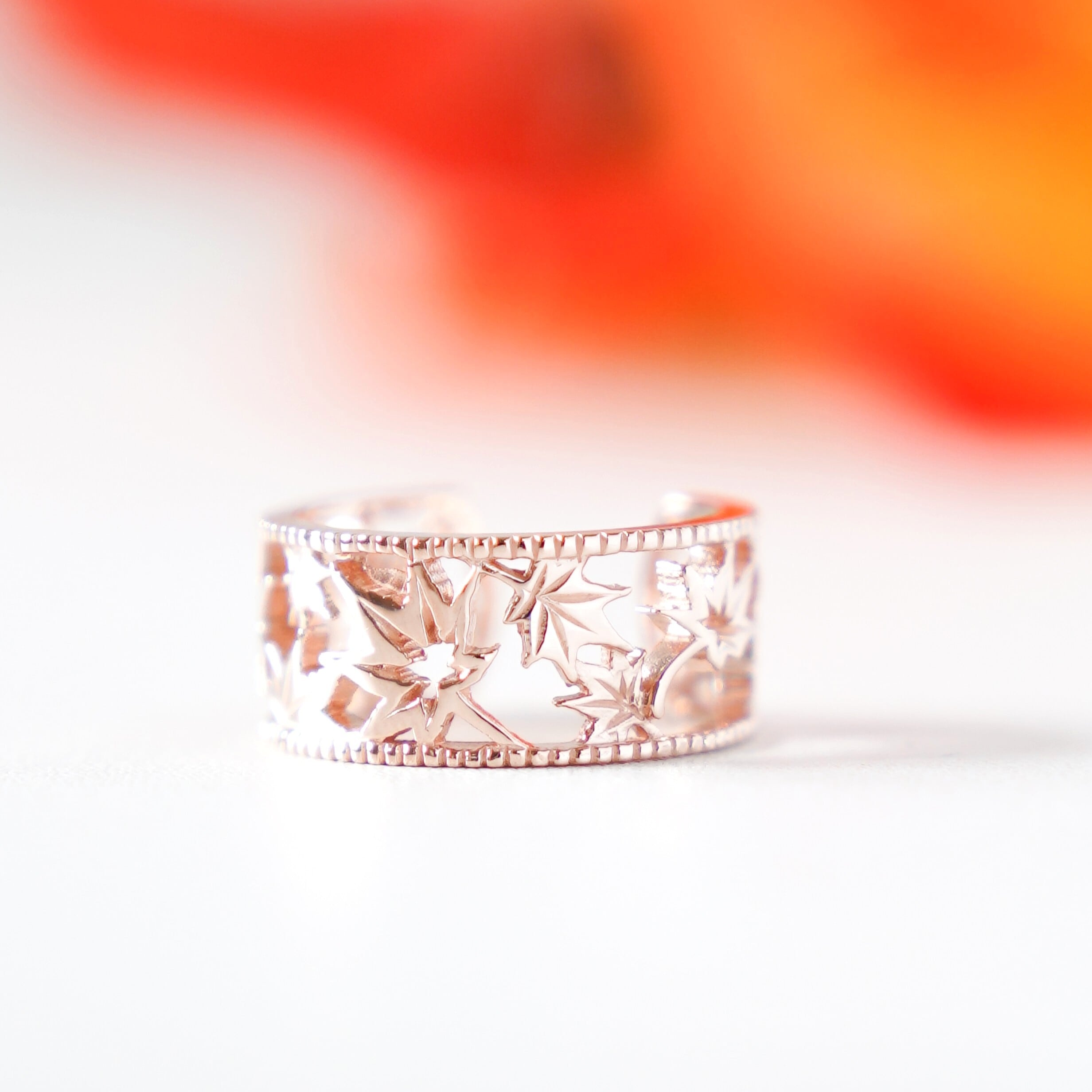 移う紅葉の透かしオープンリング ピンクゴールド《送料無料》もみじ 秋