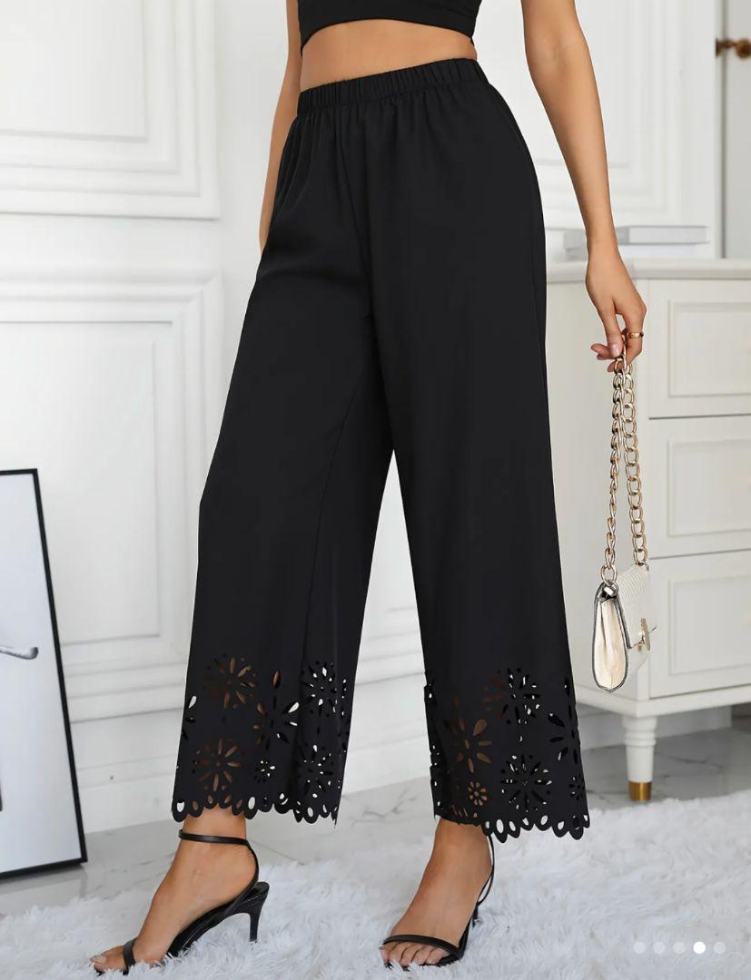 おしゃれ度UP♡ブラック レース 装飾 ワイドパンツ 可愛い XL 上品 人気
