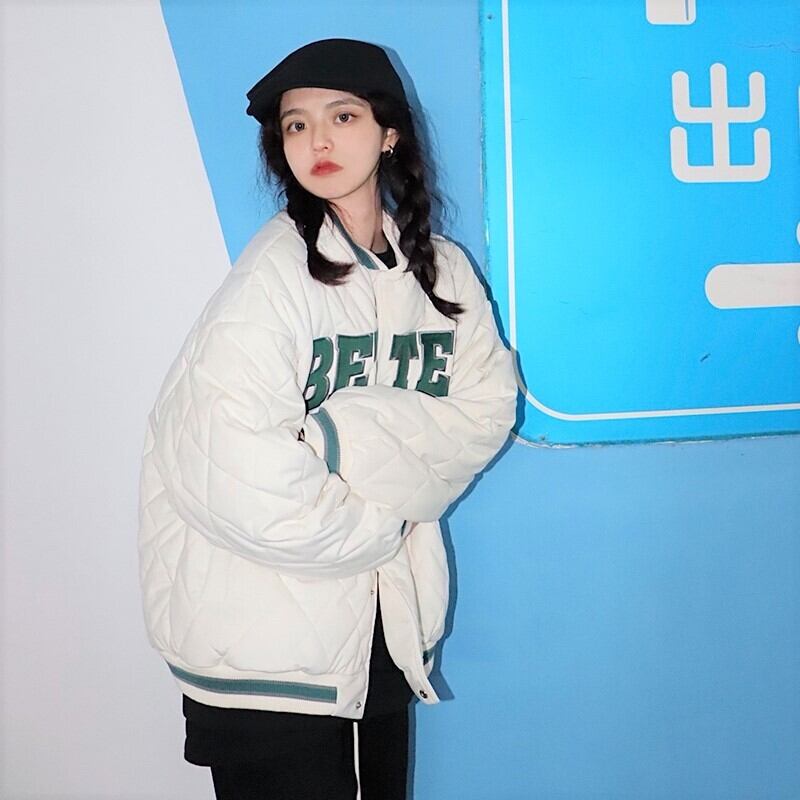 スポーティー女子 キルティング ブルゾン ダウンジャケット アウター ライン ロゴ ダボかわ ビッグシルエット カジュアル ストリート メンズライク Lamitte Deco トレンド 韓国ファッション ショップ Base店