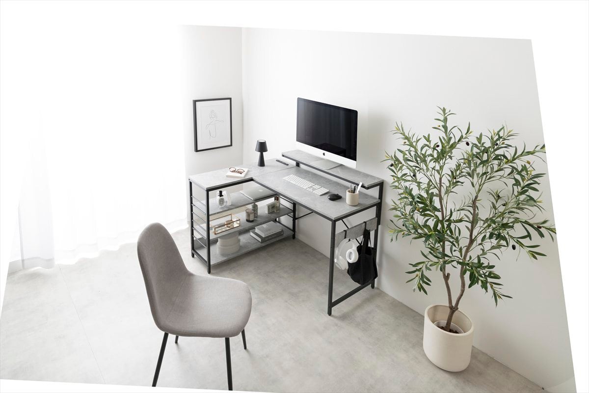 全6色】デスク、モニター台、ラックが一体となったL字型デスク (幅