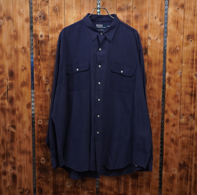 ralphlauren benford シルク コットン シャツ XXL/ラルフローレン ネイビー