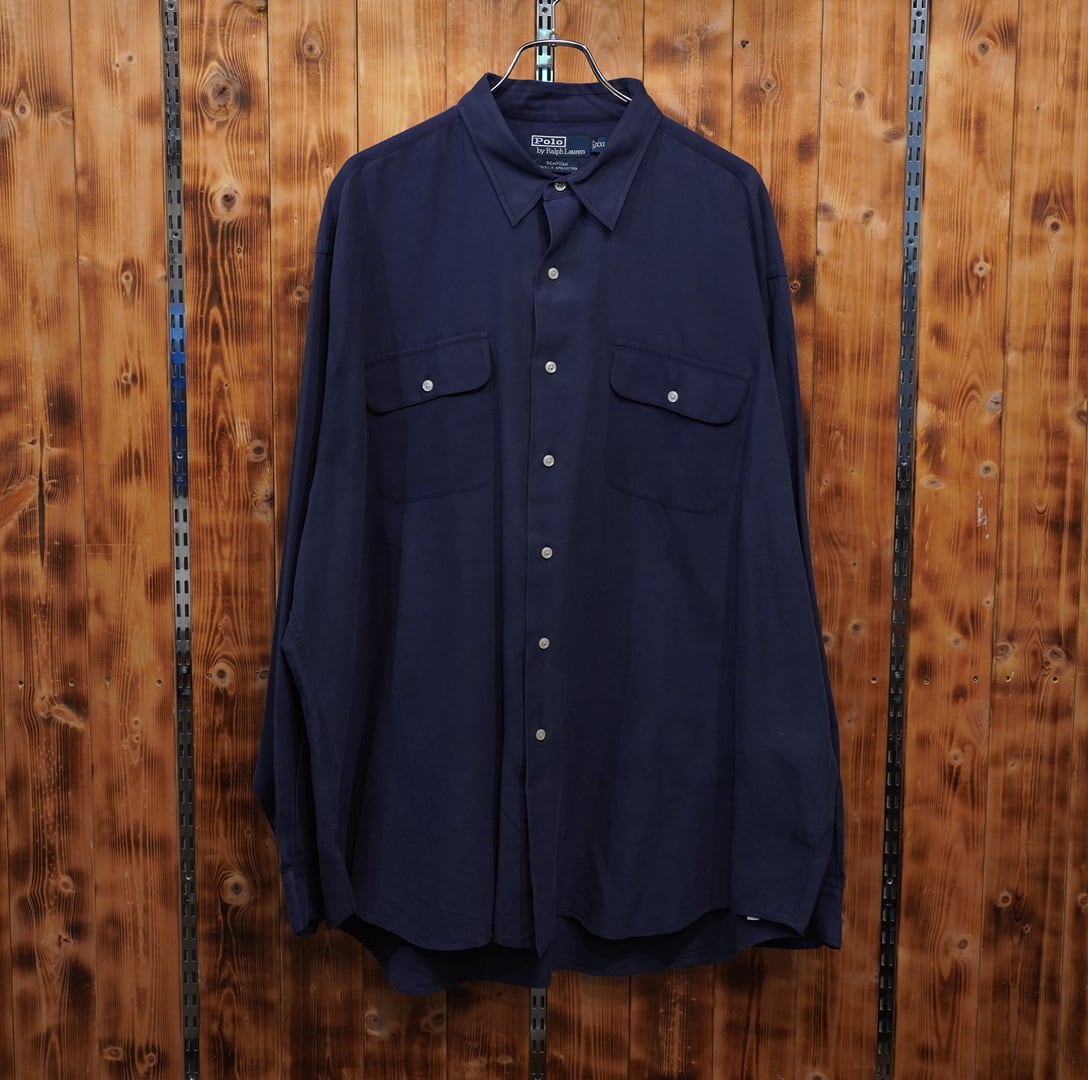 ralphlauren benford シルク コットン シャツ XXL/ラルフローレン ネイビー