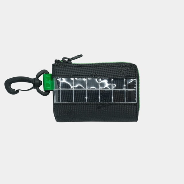 vibram card case (black×clear) with green glowing zip