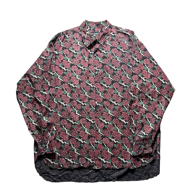 LA ROCKA! rose print cotton loop collar shirt