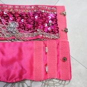 ベリーダンス オリエンタル 衣装 トップス ベルト セット ピンク系 ラインストーン スパンコール フリンジ キラキラ ダンス衣装 イベント ステージ 華やか 鮮やか かわいい 練習 レッスン シルバー系