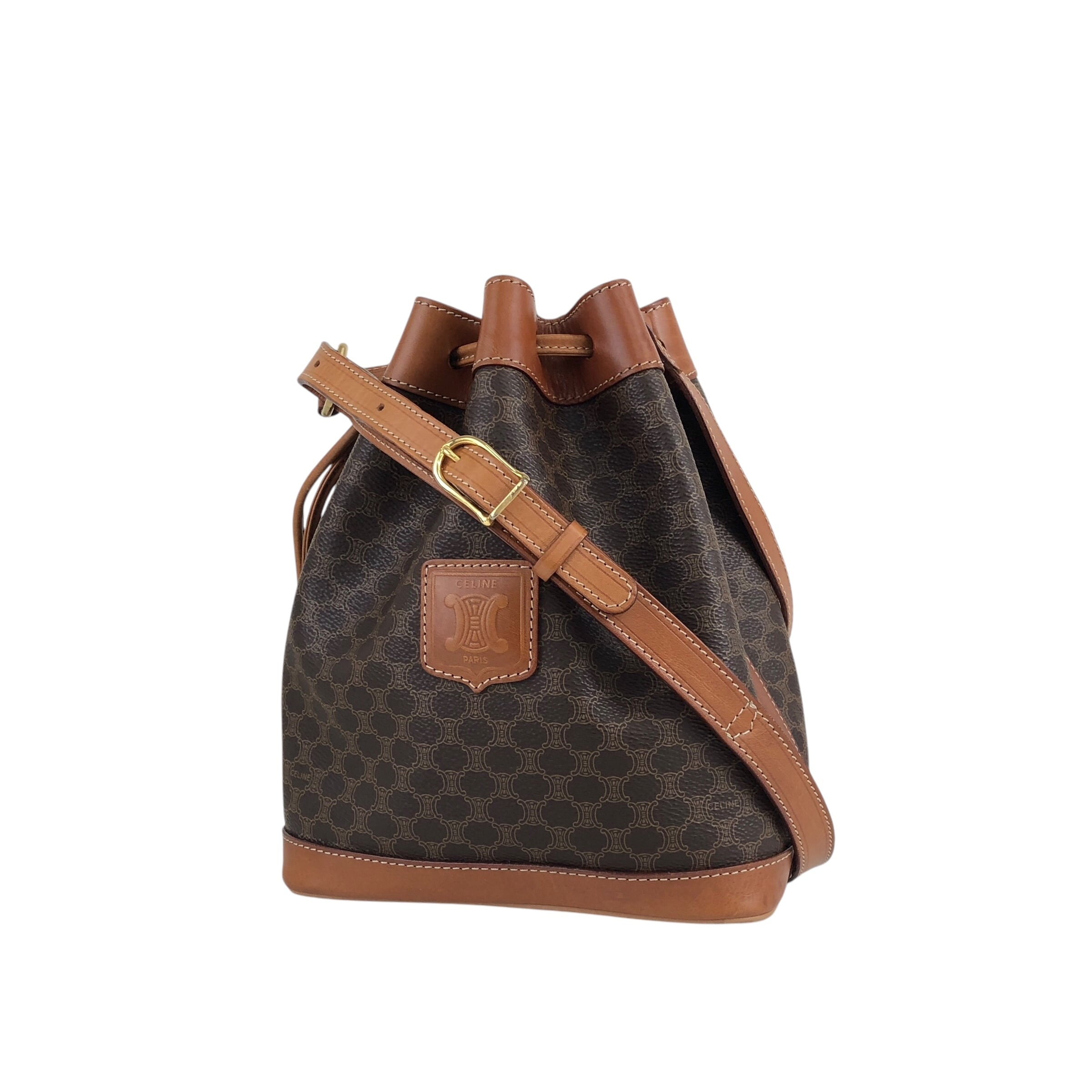 CELINE セリーヌ マカダム ショルダーバッグ ブラウン ブラゾン型押し
