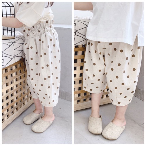 韓国子供服 ソフトタッチメンアサドット柄パンツ