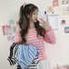 ✞ ラウンドネックカラーストライプニットTシャツ シャツブラウスショート大人女子☆ ロング ✞ゴスロリ SM ミリ 甘ロリ クラロリ 和ロリ エレガント 黒ロリ 姫ロリ 華ロリ BB-BB38502062706