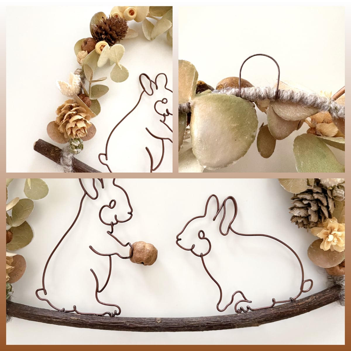 仲良しカップ♡うさぎ&小鳥 CHIKA WIRE 仲良しうさぎの実りの森オーナメント | うさぎセレクト