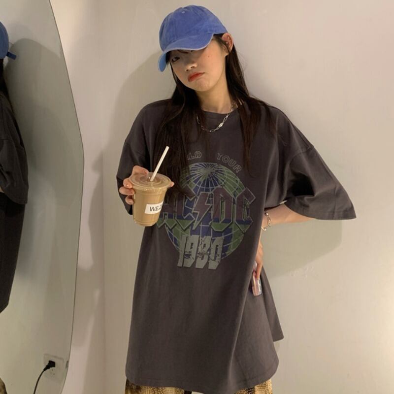 プリントTシャツ サマースタイルロングルーズトップス ストリート かわいい 夏物 YY-ファッション39396671285