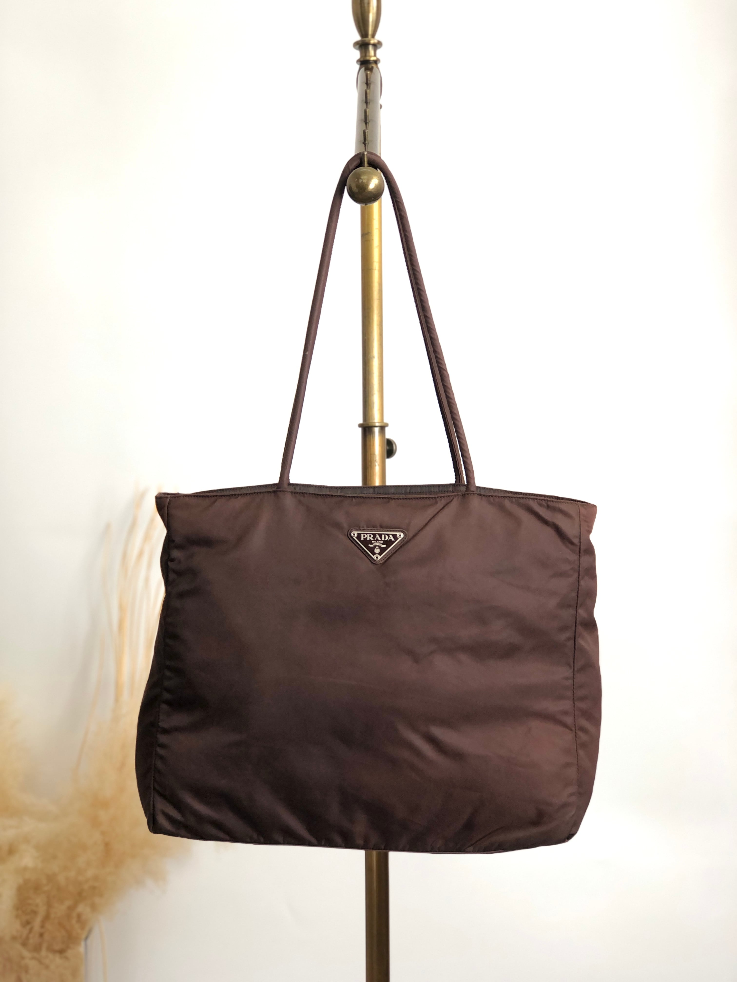 PRADA プラダ トートバッグ ブラウン トライアングルロゴ ナイロン vintage ヴィンテージ オールド nda4br